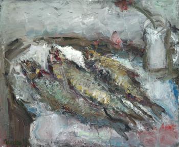 Three fish on a white rag