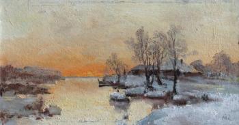 Sunset on the lake, winter