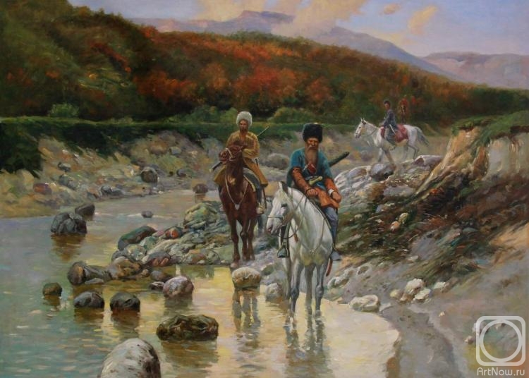 Minaev Sergey. Cossacks by the mountain stream. copy of F.Rubo