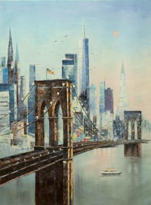 New York City, view of the city across the Brooklyn Bridge. Vevers Christina