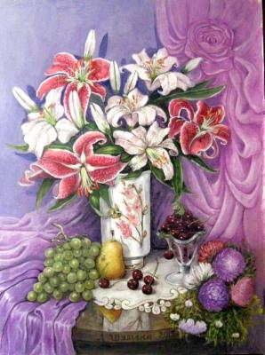 Shulika Lyudmila Konstantinovna. Lilies in a lilac environment