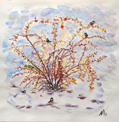 Barberry and sparrows (Autumn And Snow). Charova Natali