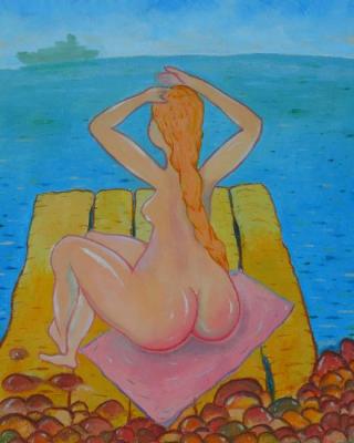 Nude model on the beach
