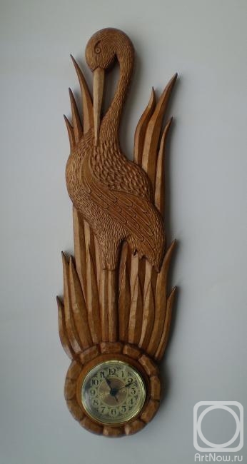 Petin Mihail. Carved clock made of wood "Heron"