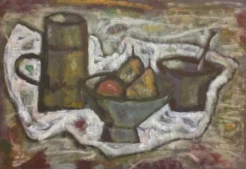 Still life. Wine and pears