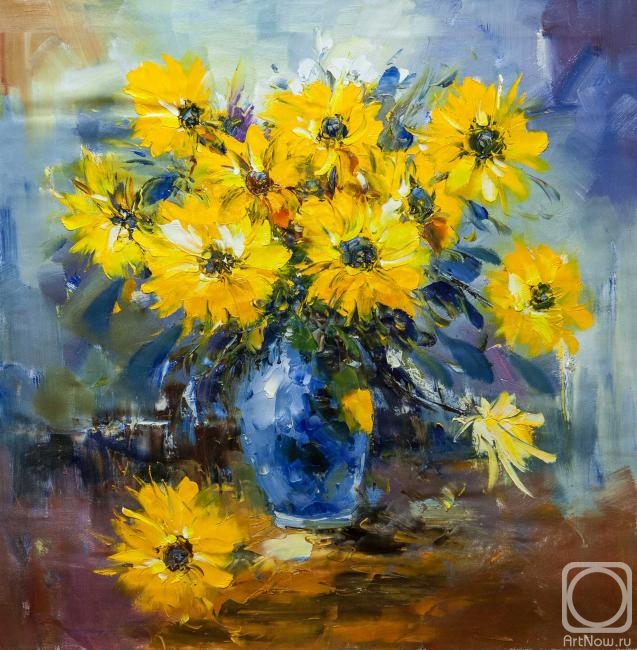Potapova Maria. Bouquet of yellow flowers in a blue vase