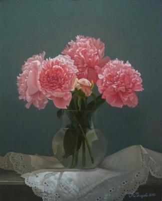 Peonies in a glass vase. Demidova Aleksandra