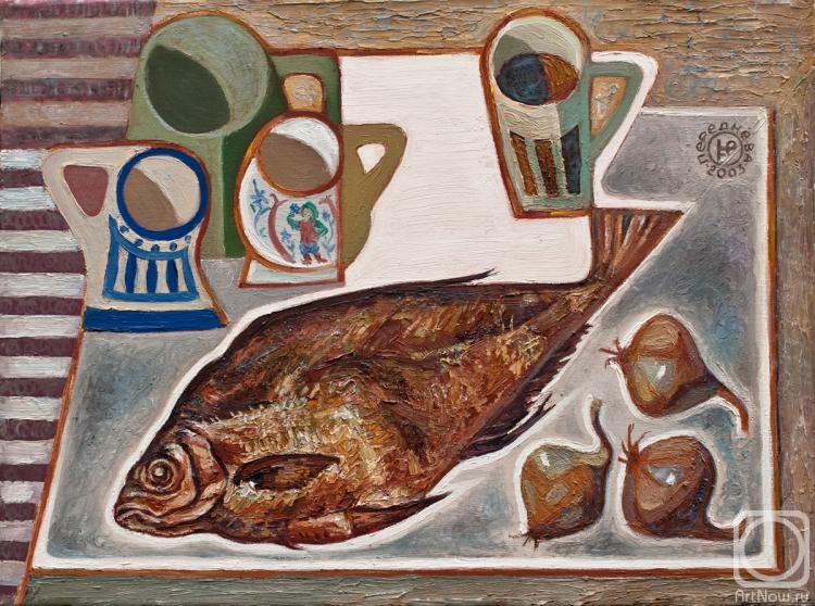 Feierabend-Peredneva Liudmila. Beer mugs and fish