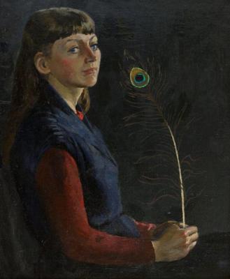 A girl with peacock feather. Li Moesey