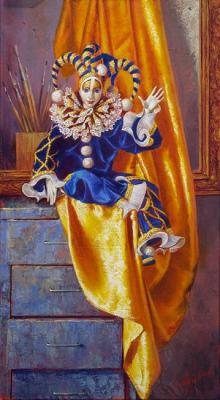 Doll on the nightstand with gold drapery. Mazur Nikolay