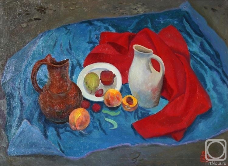Li Moesey. Still life with peaches and a jug