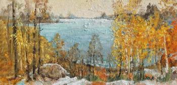 Painting Autumn at lake, sketch. Kremer Mark