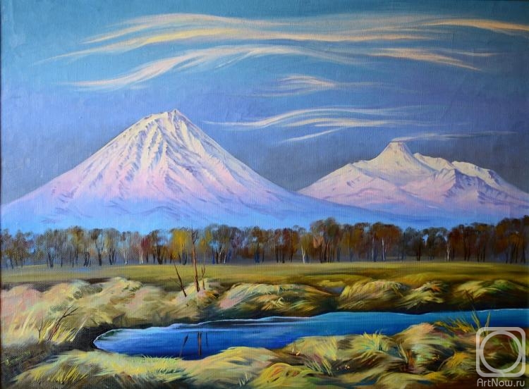 Stepanov Pavel. Autumn landscape with view of the volcanoes