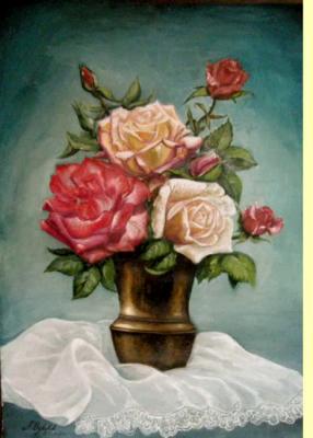 Roses in a copper vase