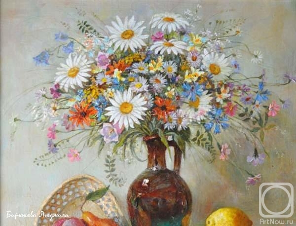 Biryukova Lyudmila. Still life with flowers and fruits