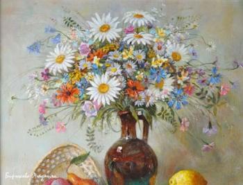 Still life with flowers and fruits (A Fruit Basket). Biryukova Lyudmila