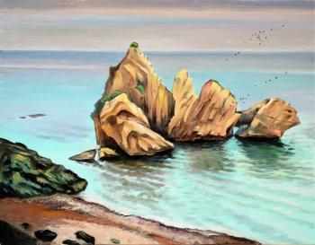 The old man and the sea. Sebahtin of Aphrodite's rock. Cyprus