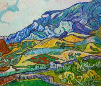 Copy of Van Gogh paintings. Alpilles, mountain landscape near Saint Remy