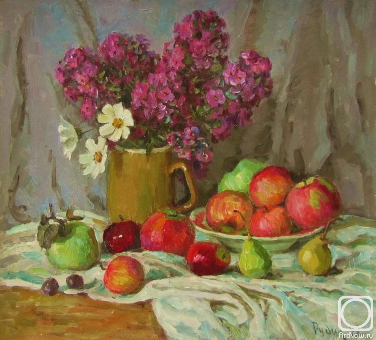 Rudin Petr. Phlox in a mug and fruit
