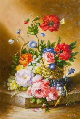 Basket with flowers and grapes (Painting As A Birthday Present). Kamskij Savelij