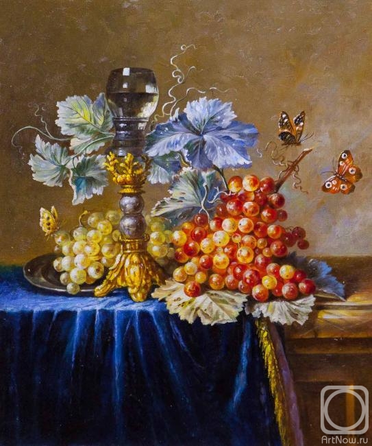 Kamskij Savelij. Still life with grapes and butterflies
