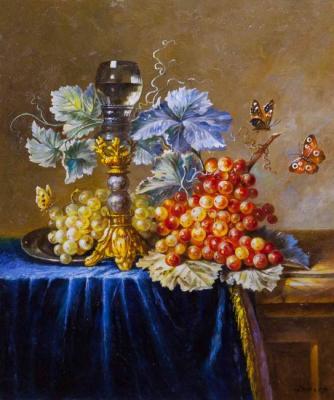 Still life with grapes and butterflies. Kamskij Savelij
