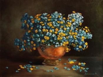 Forget-me-nots in a copper vase (Flowers In A Copper Vase). Zerrt Vadim