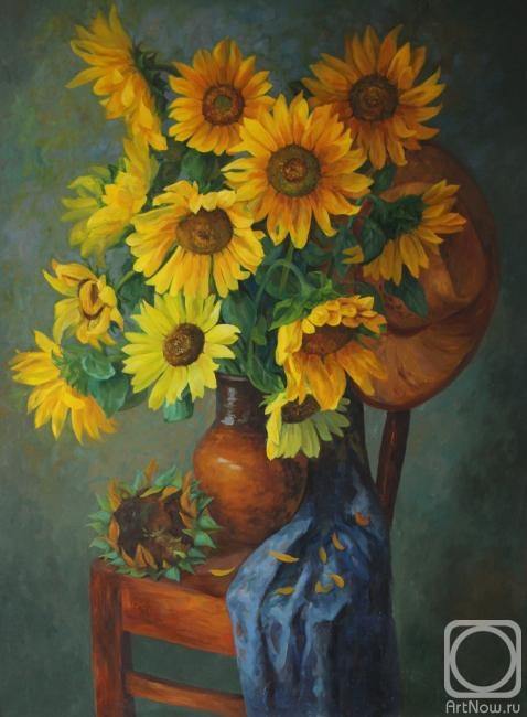 Prokopenko Anastasiya. Still life with sunflowers on a chair