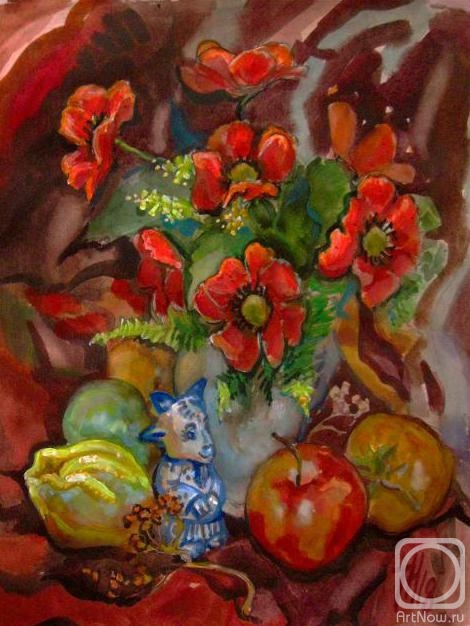 Tomarev Nikolay. Flowers, fruits and goat figurine
