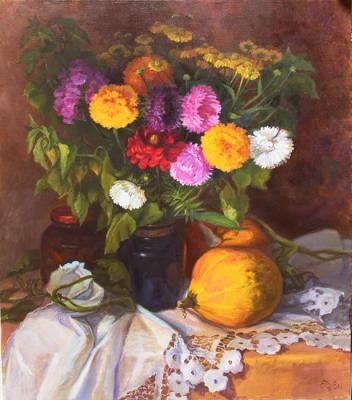 Bouquet with asters and pumpkins. Shumakova Elena