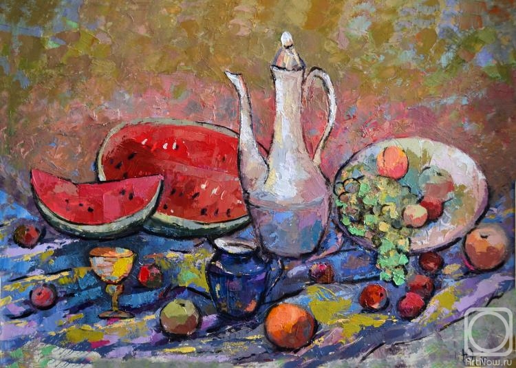 Timoshenko Yulia. White jug and fruits