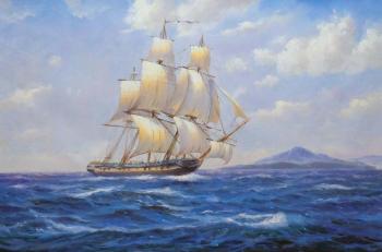 A free copy of the painting Derek Gardner (Derek Gardner) "Sailing ship, the Captain Horatio Nelson. Lagno Daria
