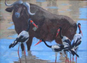 Buffalo with herons. Moskaleva Irina