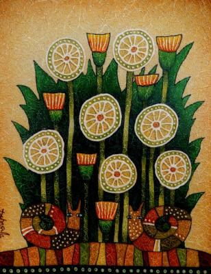 Snails in the dandelions. Davydov Oleg