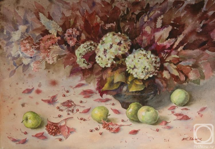 Rybakova Ekaterina. Still life with a hydrangea and apples