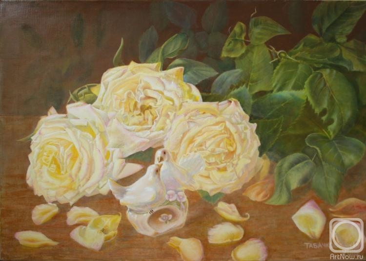 Kudryashov Galina. Pigeons and roses