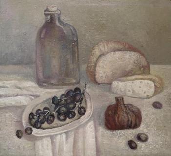 Still life with black grapes