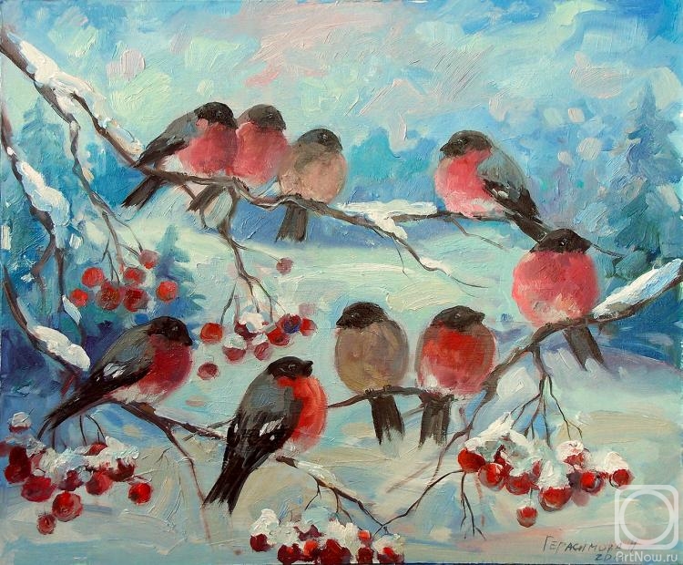 Gerasimova Natalia. flock of bullfinches