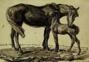 Horse with foal. Serov Vasilyi
