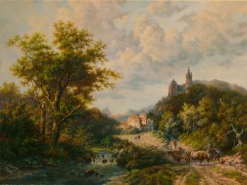 landscape with a castle and travellers. Iakushchenko Sergei
