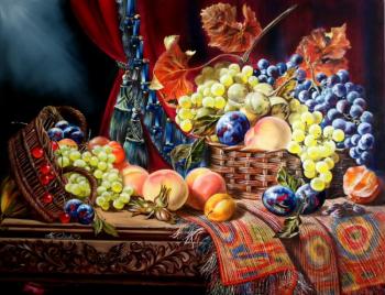 Still life with fruit baskets (Carved Table Top). Kirillova Juliette