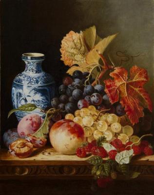 Still life with Chinese vase and fruit