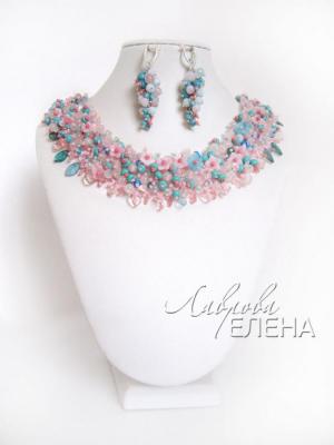 Set of jewelry, necklaces and earrings "Pink bouquet". Lavrova Elena