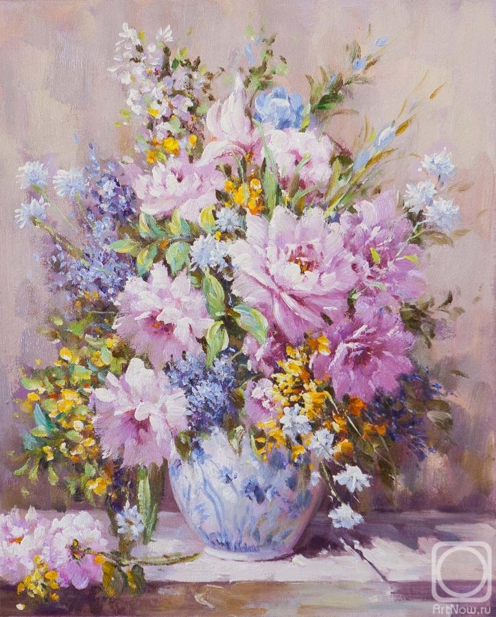 Vlodarchik Andjei. Peonies. Free copy of the painting Renoir still Life with a large flower vase