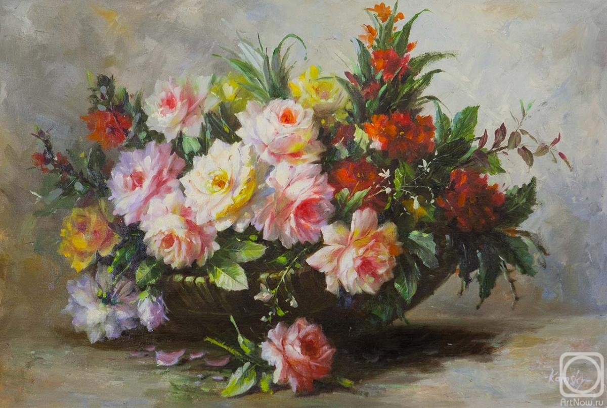 Kamskij Savelij. Rose Bouquet with a branch of quince N2
