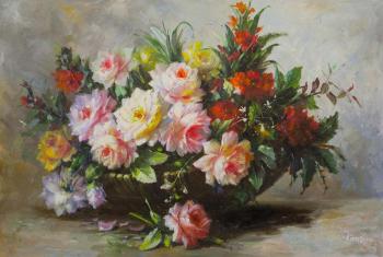 Rose Bouquet with a branch of quince N2. Kamskij Savelij