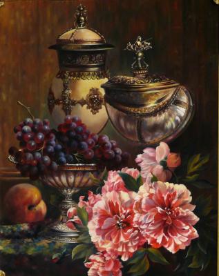Still life with cups and flowers