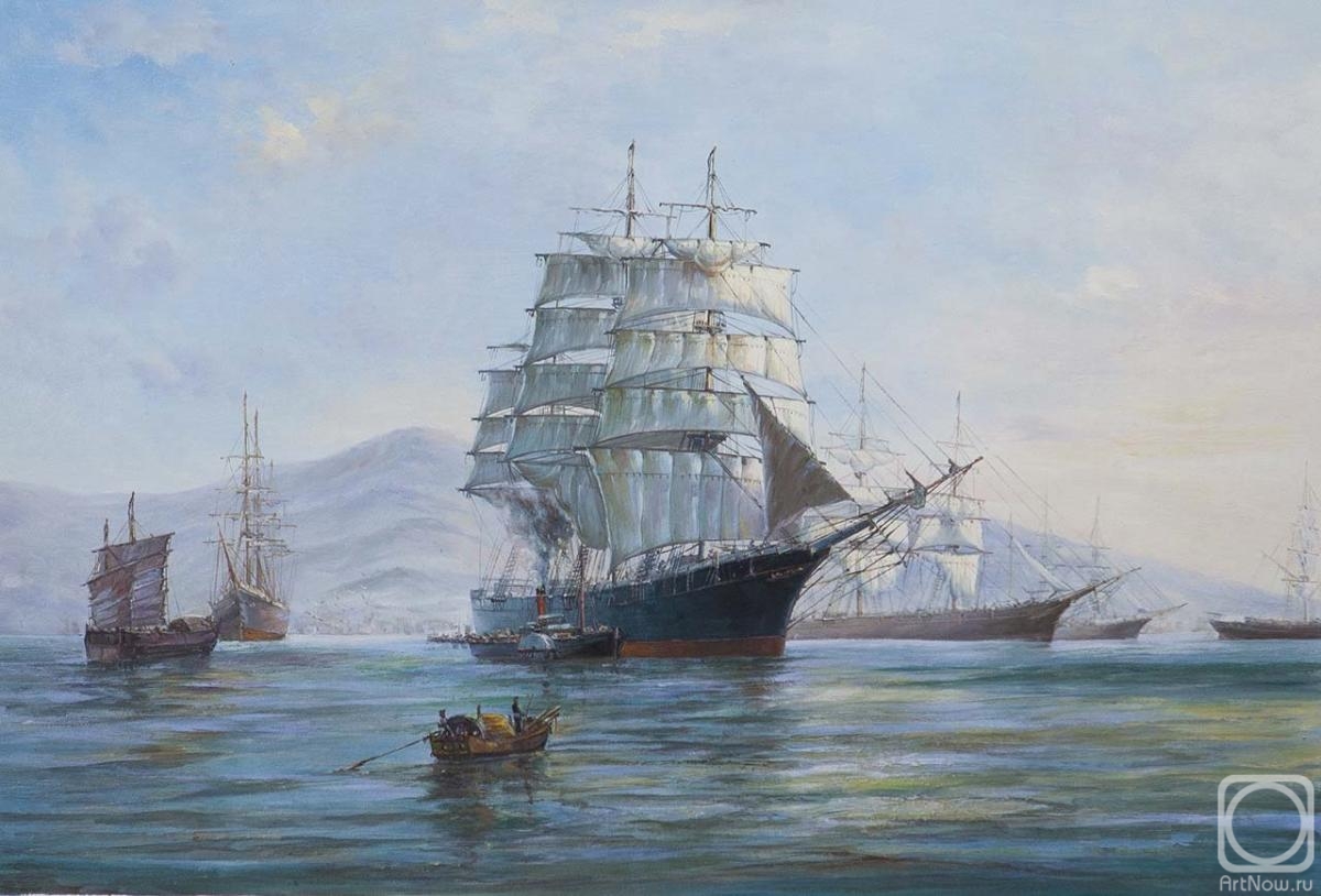 Lagno Daria. Free copy of the painting of Montego Dawson. Chinese Port-morning Departure