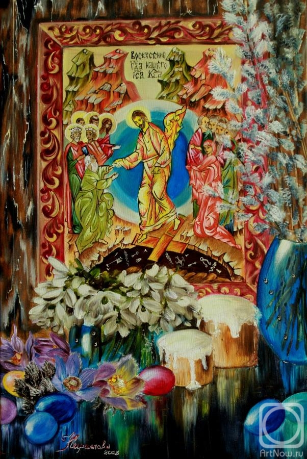 Kirillova Juliette. Still Life with the Icon of the Resurrection of Christ