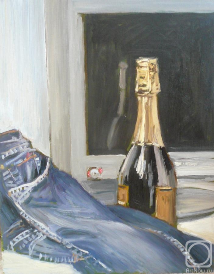 Toporkov Anatoliy. Champagne, jeans on the tv background